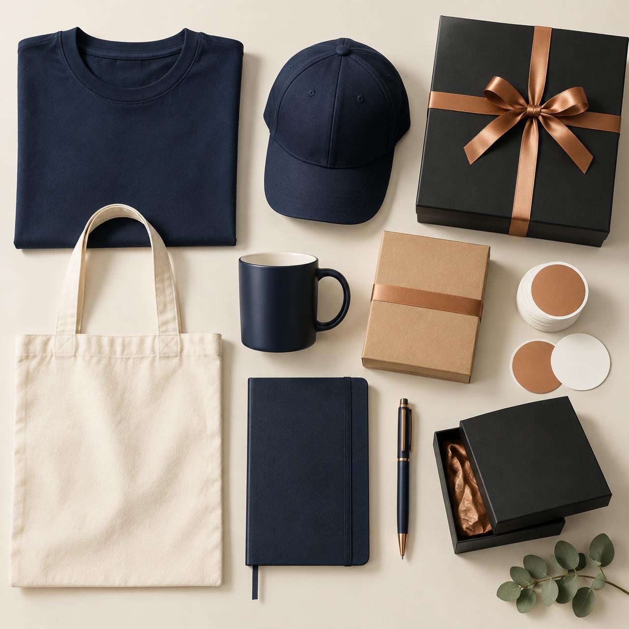 Branded apparel, packaging, gift sets, drinkware, stationery and labels ready for LDS Hub branding
